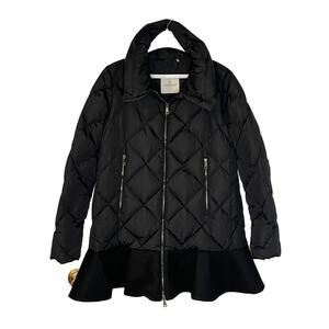 Moncler Vouglans Quilted Down Puffer Peplum Jacket Coat Black Sz 4 Large